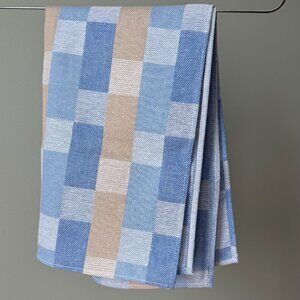 Kitchen Towel Set Blue & Taupe Check Cotton Dishcloths